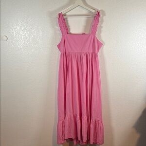 Free People Pink Tiered Maxi Dress Square Neck Tie Back Size XL